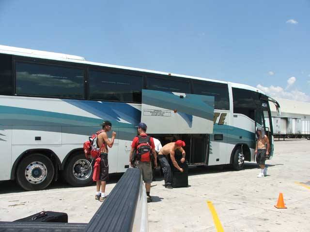 Loading the tour bus in Laredo, Texas.