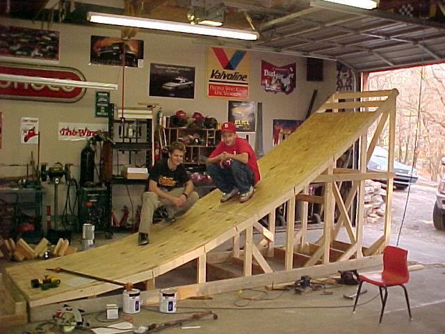I made friends with Preston in math class, and he offered up his dad's shop to give me a space to build a professional FMX ramp.